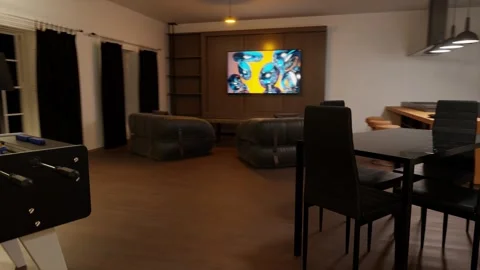 Panorama in interior house modern open living space with kitchen. Stock Footage 256335962