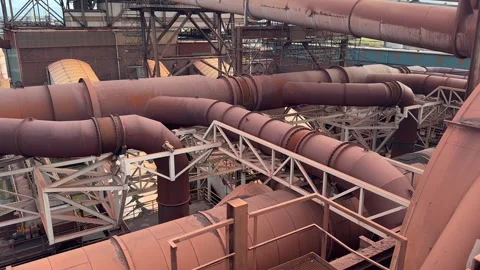 Panorama of the interior of a metallurgical plant for processing ore and metals Stock Footage 331473395