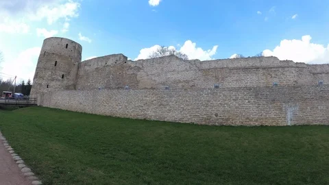 Panorama of Izborsk fortress 4k Stock Footage