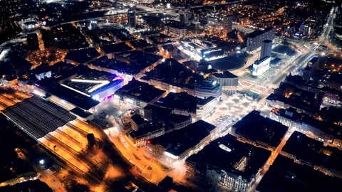 Panorama of Katowice at night from a drone. Hyperlapse Video stock 127102079