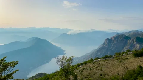 Panorama of Kotor Bay during Sunset, Lovcen national park, Montenegro Stock Footage 237999850