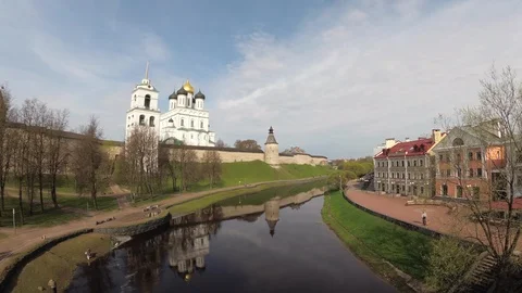 Panorama of Kremlin and Pskova in Pskov 4k Stock Footage 90056712