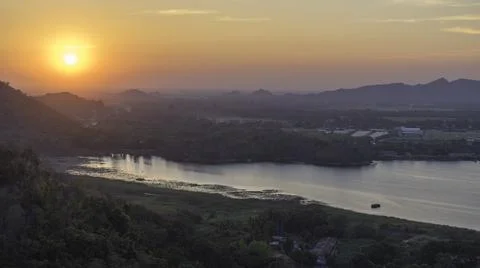 Panorama of  landscape with dramatic sunset Stock Photos