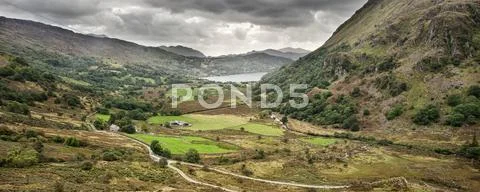 Panorama landscape snowdonia national park wales united kingdom Stock Photos