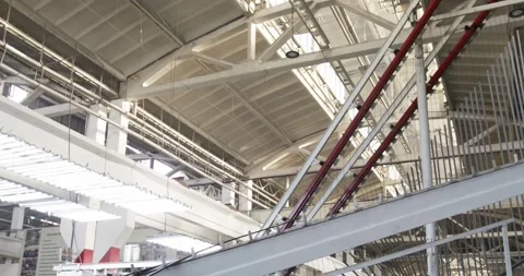 Panorama of a large assembly hall with metal structures in a factory Stock Footage 265652237