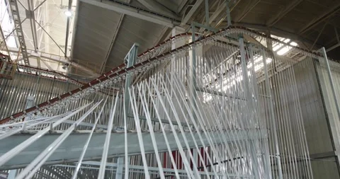 Panorama of a large assembly hall with metal structures in a factory Stock Footage 281479817