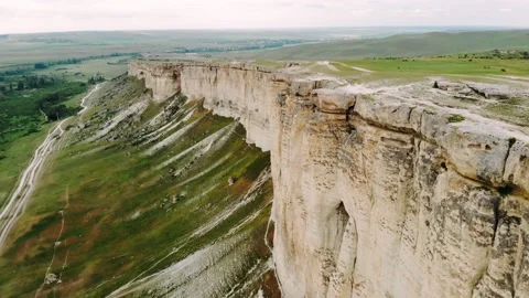 Panorama of a large white limestone rock. Breathtaking natural landscape.  Stock Footage 163920576