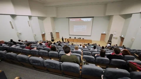 Panorama of lecture hall with audience during Stock Footage 299678902