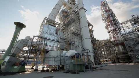 Panorama from left to right by Industrial zone of an oil-refinery plant Stock Footage 114056500