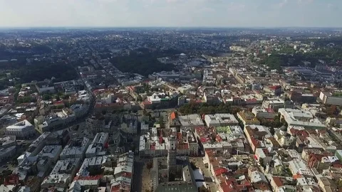 The panorama of Lviv from the height of bird flight Stock Footage 71270201