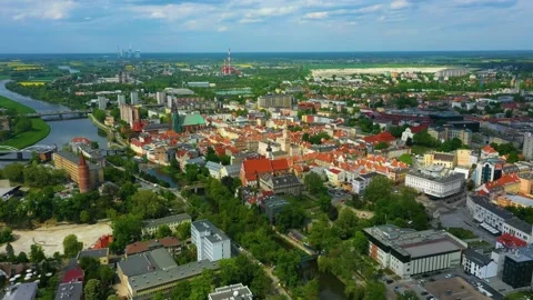 Panorama Main Square River Odra Opole Rynek Ratusz Aerial View Poland Stock Footage 233887344