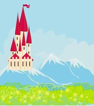 Panorama with medieval castle. Stock Illustration