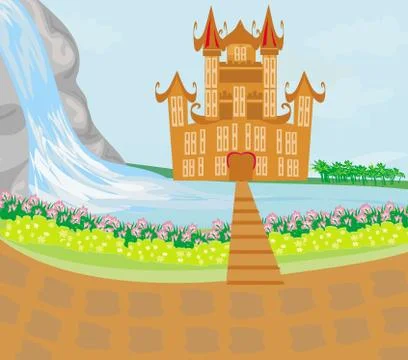 Panorama with medieval castle. Stock Illustration