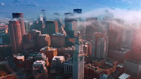 Panorama of modern Boston covered  Stock Footage 308015916