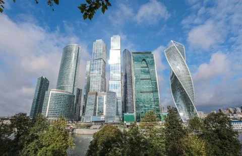 Panorama of Moscow City - International Business Center, view from the embank Stock Photos