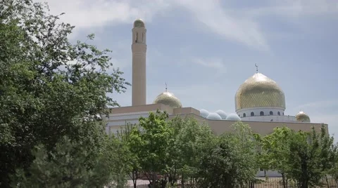Panorama of a mosque on the blue sky background Stock Footage 62064066