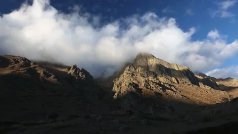 Panorama of the mountain cliffs in the picturesque gorge of the Caucasus. Stock Footage 158459452