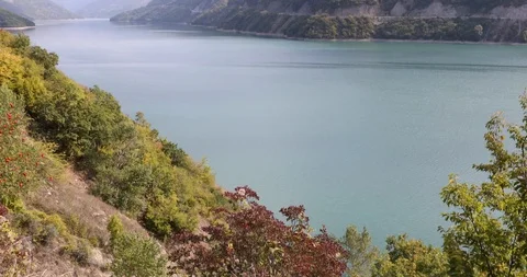Panorama Of A Mountain Lake Stock Footage 119153042
