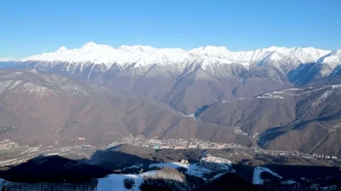 Panorama of  mountain range with snowy peaks Stock-Footage 84877640