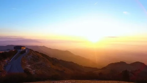 Panorama from the mountain with the sunrise Stock Footage 86689964