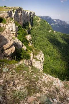 Panorama in a mountainous area in summer Stock Photos