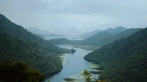 Panorama of mountainous terrain with river valleys. Montenegro. Stock Footage 260474873