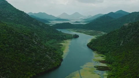 Panorama of mountainous terrain with river valleys. Stock Footage 260486221
