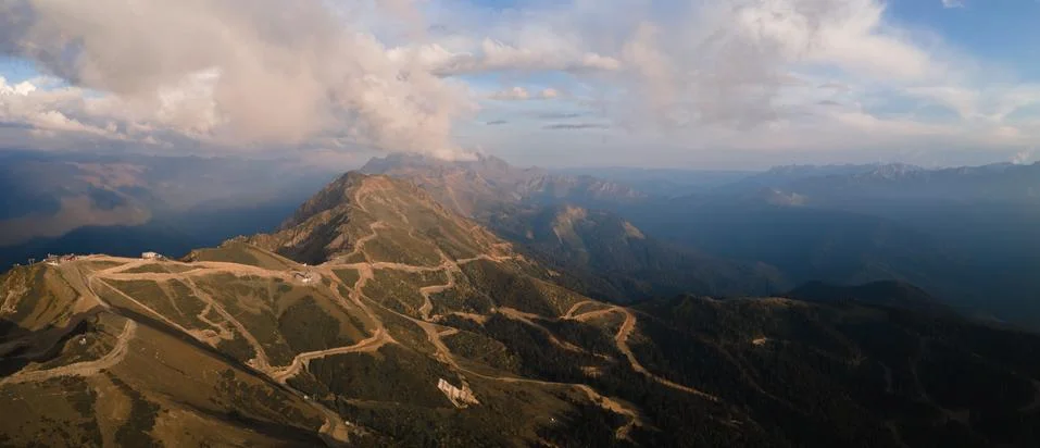 Panorama of mountains from the air Stock Photos