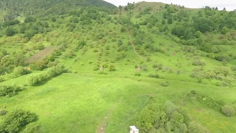Panorama of Mountains and Settlement Stock Footage 80335307