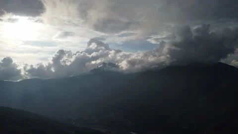 Panorama of mountains with clouds from a drone Stock Footage 218314398