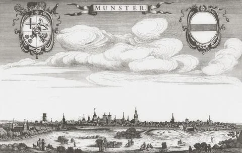 Panorama of Munster, Germany in the mid-17th century.  After a work by Dancker D Stock Illustration