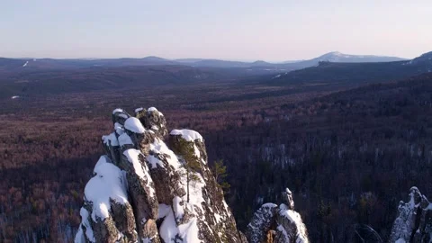 Panorama of the natural landscape in the rays of the setting sun. Hills in the Stock Footage 157319942