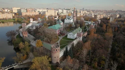 Panorama Novodevichi monastery in Moscow. Stock Footage 44752153
