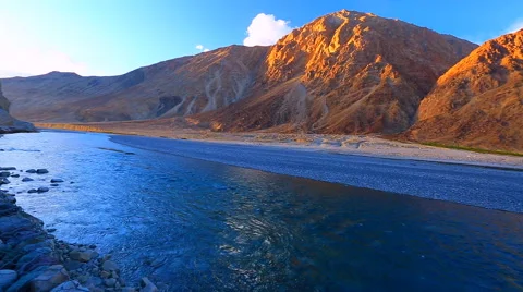 Panorama of Nubra river at sunset Stock Footage 40514157