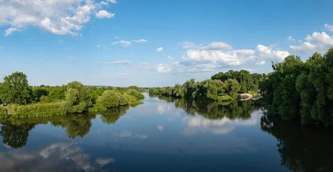 Panorama of Odra river in background slightly cloudy weather Фото