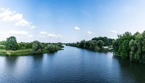 Panorama of Odra river in background slightly cloudy weather Stock Photos