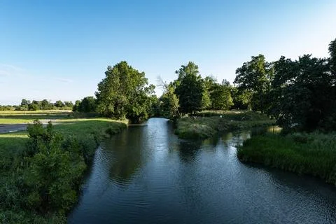 Panorama of Odra river in background slightly cloudy weather Stock Photos