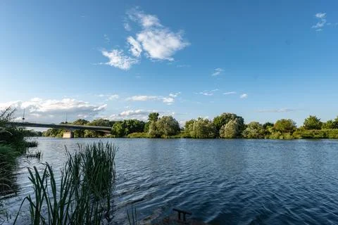 Panorama of Odra river in background slightly cloudy weather Stock Photos