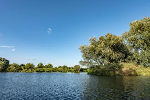 Panorama of Odra river in background slightly cloudy weather Stock Photos
