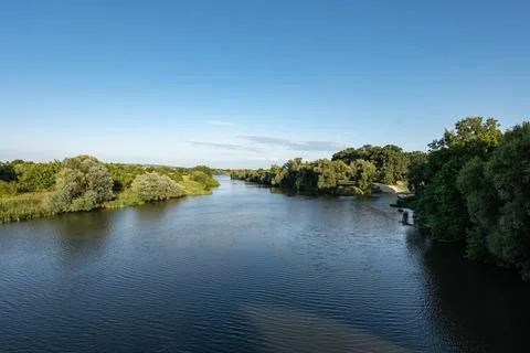 Panorama of Odra river in background slightly cloudy weather Stock Photos