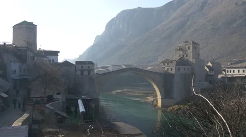 Panorama of the old bridge in Mostar 4K Stock Footage 47011208