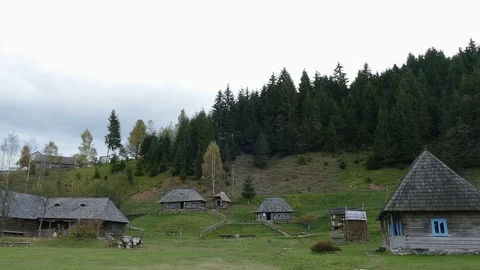 Panorama of old mountain village Stock Footage 70459210