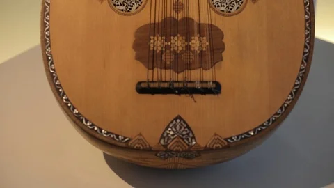 Panorama of an old stringed musical instrument, presented without people Stock Footage 125913045