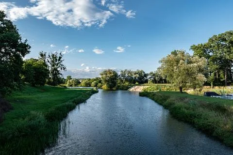 Panorama of Osobloga river in background slightly cloudy weather Stock Photos