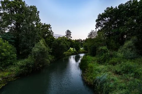 Panorama of Osobloga river in background slightly cloudy Stock Photos