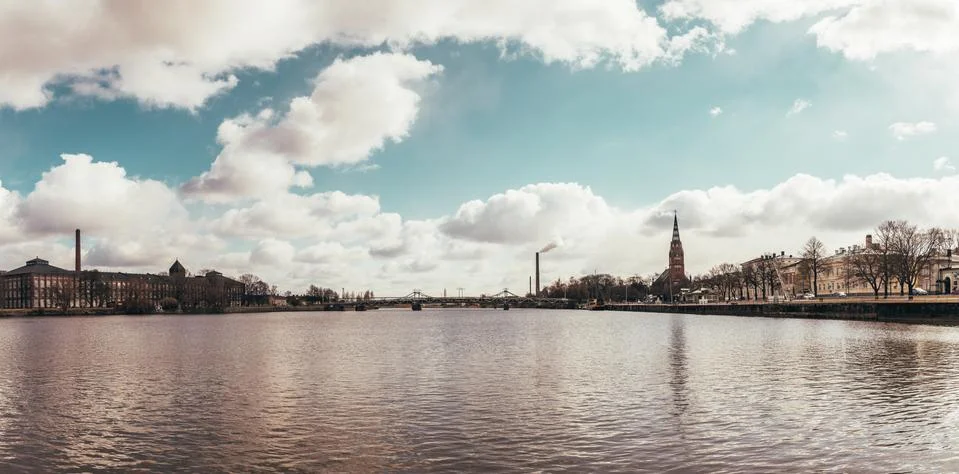 Panorama over the river at City of Pori in Finland Stock Photos