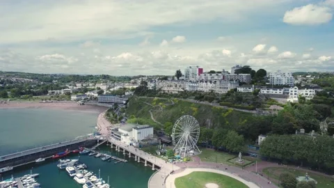 Panorama over Torquay Harbour and Marina, English Riviera from a drone, Devon Stock Footage 194800580
