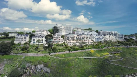 Panorama over Torquay Harbour and Marina, English Riviera from a drone, Devon Stock Footage 194865257