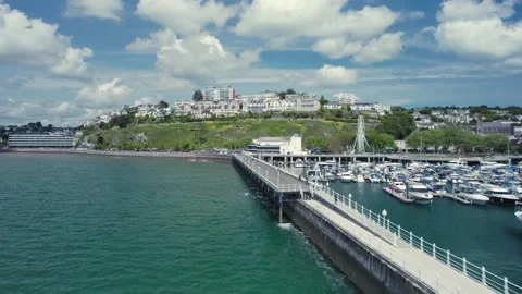 Panorama over Torquay Harbour and Marina, English Riviera from a drone, Devon Stock Footage 194865761