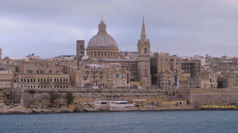 Panorama over Valletta Malta and St John's cathedral Stock Footage 65388484
